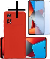 Hoes Geschikt voor Xiaomi Poco X4 Pro 5G Hoesje Cover Siliconen Back Case Hoes Met Screenprotector - Rood