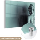 MuchoWow® Glasschilderij 30x20 cm - Schilderij acrylglas - Boeddha beeld blauw fotoprint - Foto op glas - Schilderijen