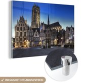 MuchoWow® Glasschilderij 120x80 cm - Schilderij acrylglas - Marktplaats - Lamp - Mechelen - Foto op glas - Schilderijen