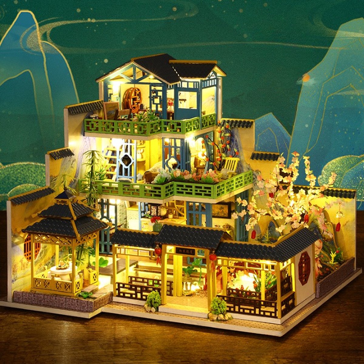 La Vida en Led DIY Klassiek poppenhuis de Luxe van hout, 3D-puzzel met licht en muziek