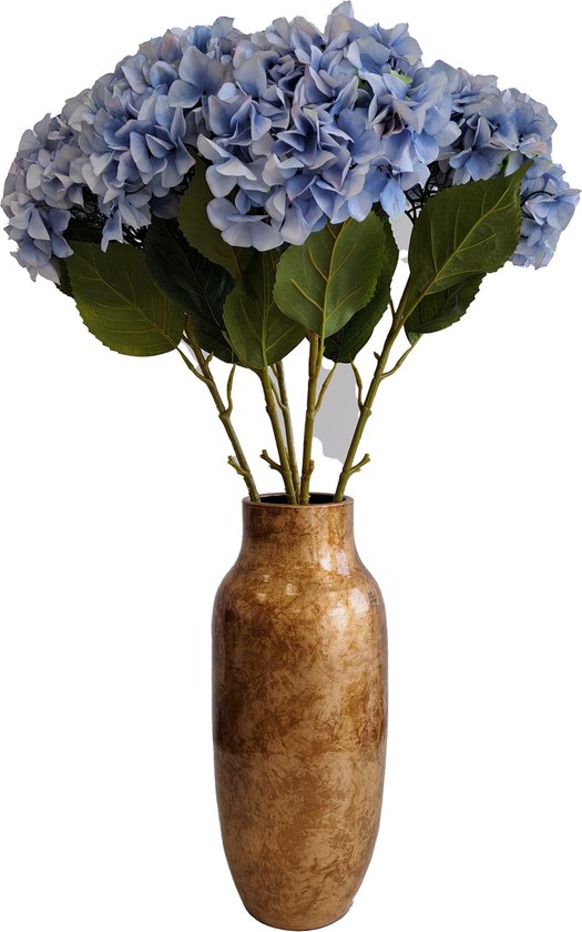 DK Design Kunstbloemen boeket Hortensias - 5 stelen - lichtblauw - 109 cm - Kunst zijdebloemen