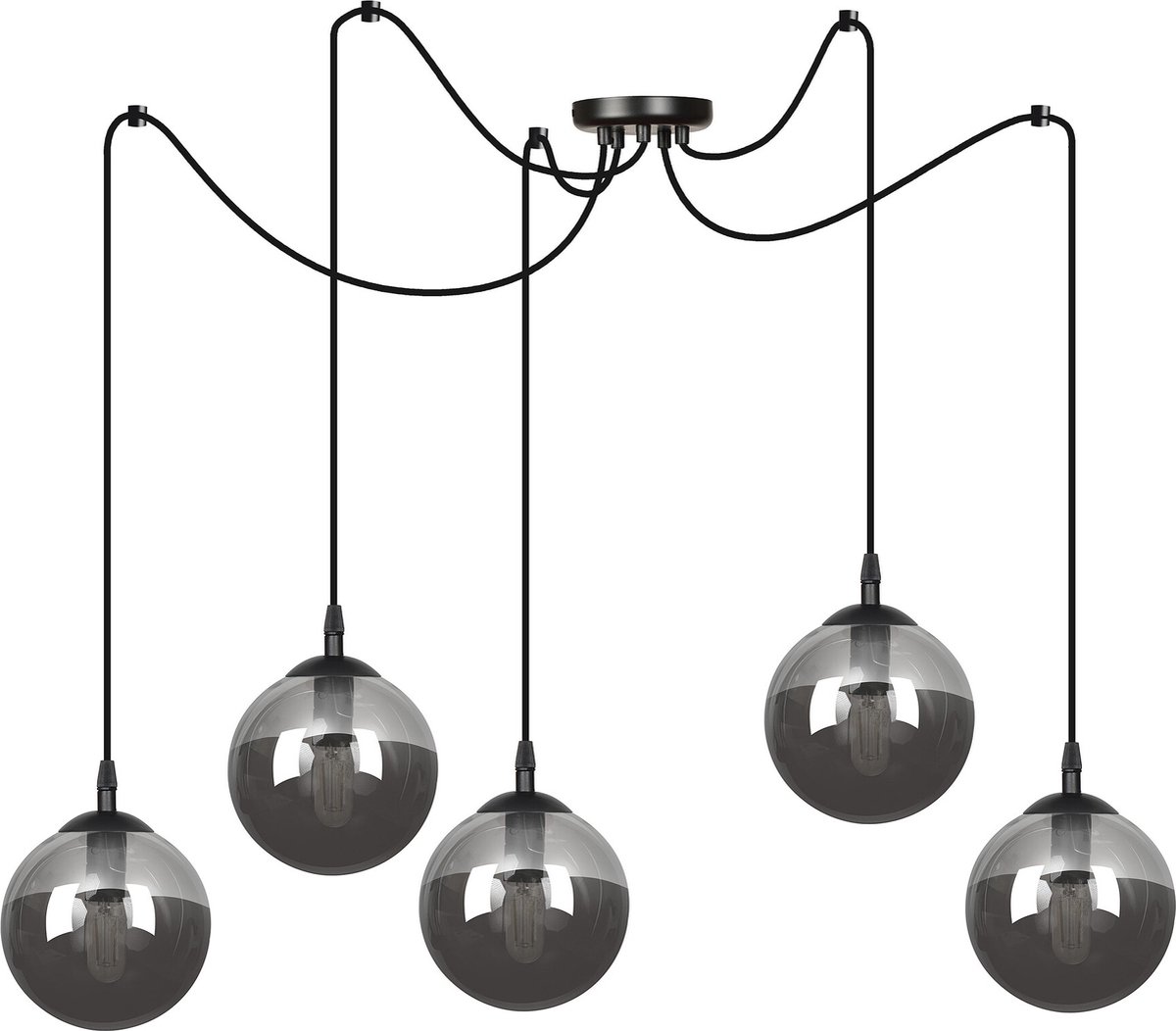 Emibig Uppsala grote zwarte 5L hanglamp gerookt glas 5x E14 - Perfecte verlichting voor elke ruimte