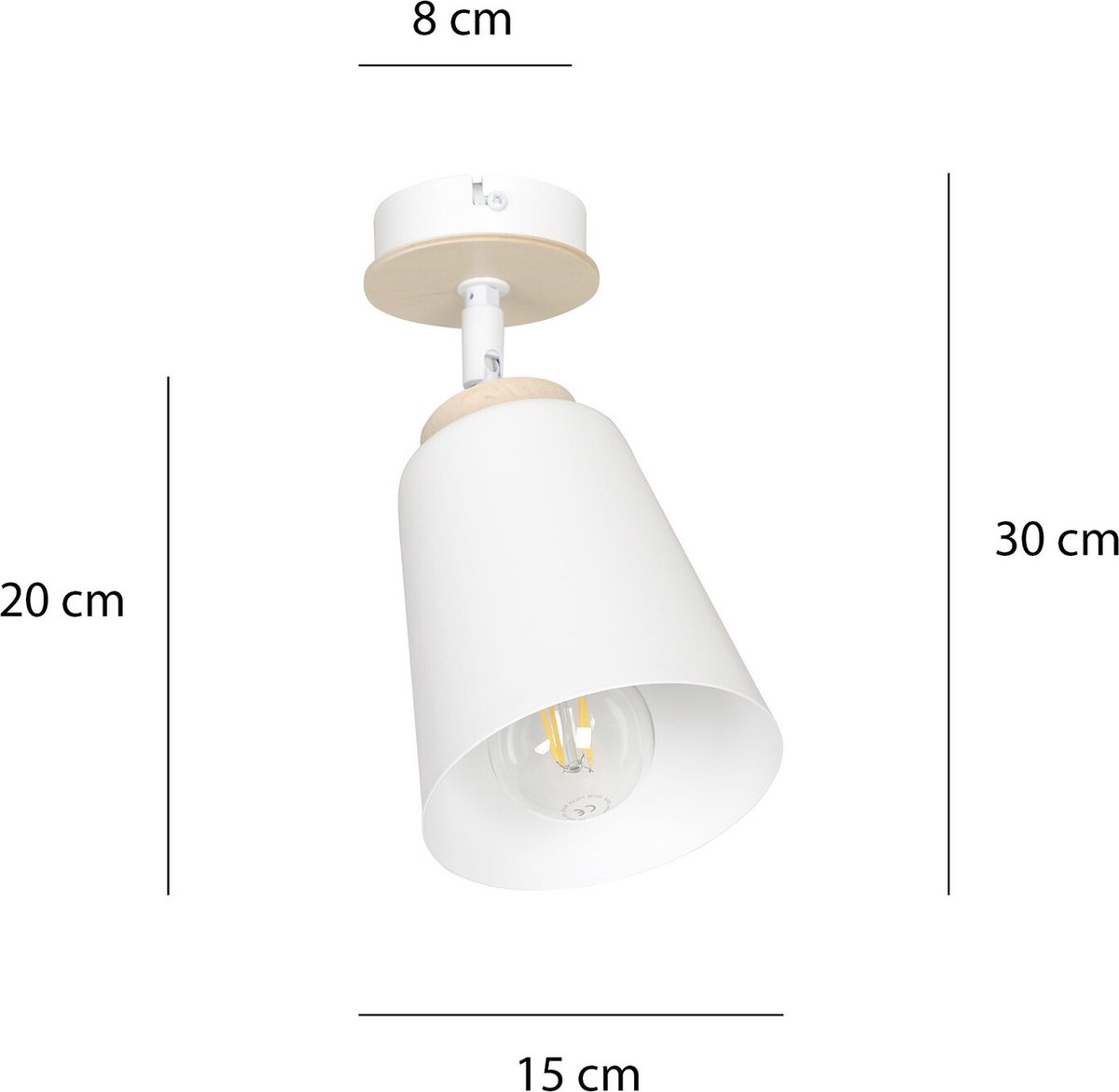 Emibig Salo witte plafondlamp wit en hout 1x E27 - Perfecte verlichting voor elke ruimte
