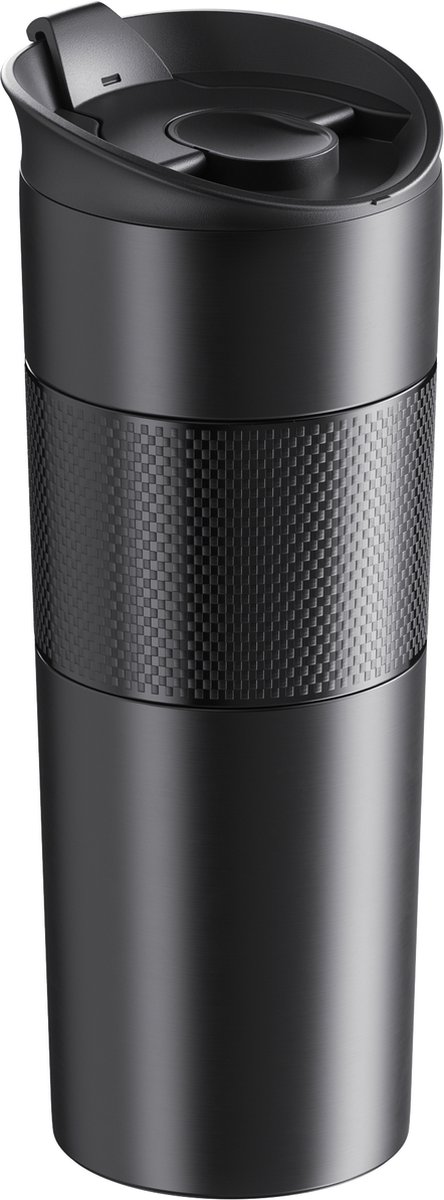 Electrox Zwart Thermofles - Premium Quality Tumbler -Travel Mug - Zwart - 500 ml - Thermosbeker met Lekvrij Deksel - Vacuüm - Dubbelwandig - Reisbeker - Roestvrij staal - Reisbeker - Thermobecher voor koffie en thee - Zwart Warm en Koud Houden