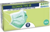 Merbach mondmasker groen 3-lgs IIR oorlus- 500 x 50 stuks voordeelverpakking