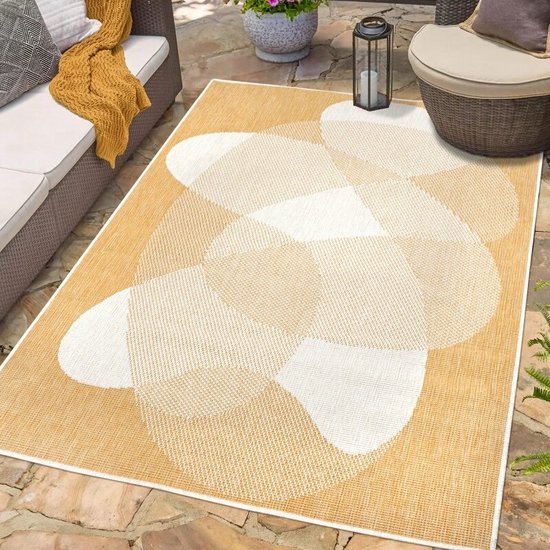 Flycarpets Binnen & Buitenkleed Omkeerbaar - Rio Indoor & Outdoor - Geel / Creme - 80x150 cm