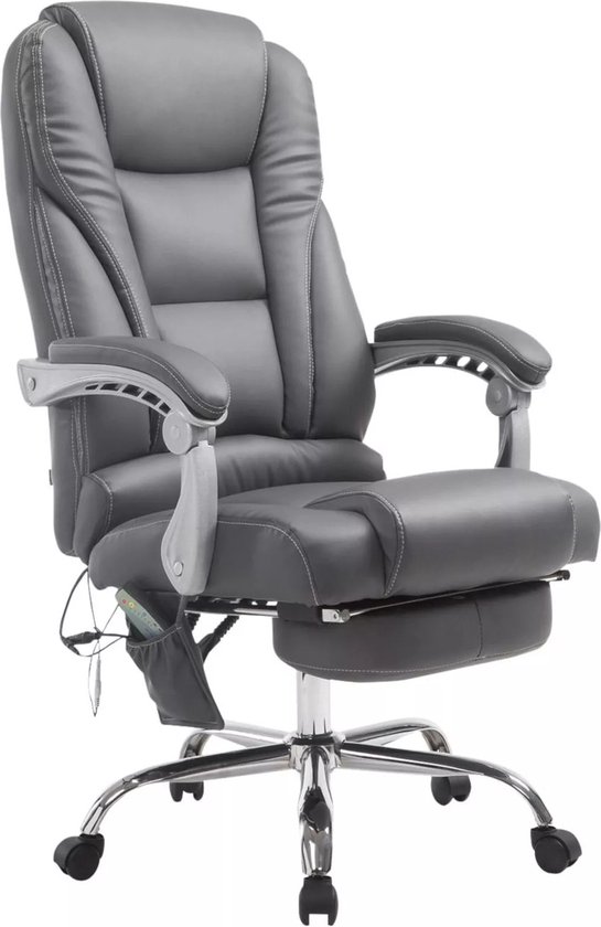 In And OutdoorMatch Bureaustoel Zico - Massagefunctie - Grijs - Kunstleer - Ergonomische bureaustoel - Op wielen - Voor volwassenen - In hoogte verstelbaar