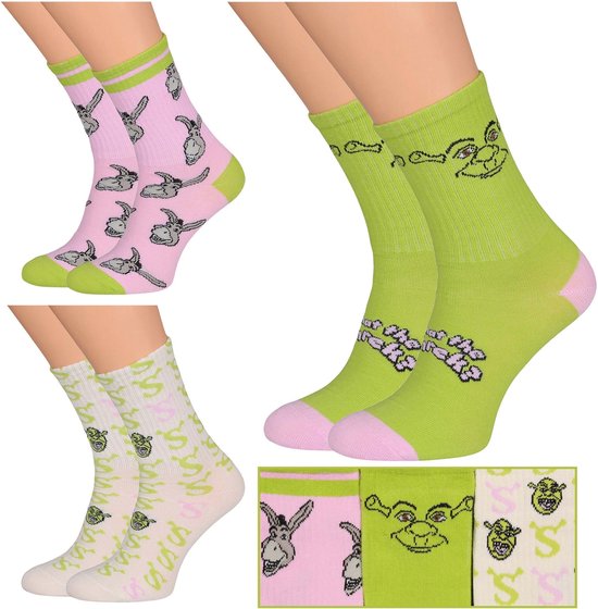 Chaussettes longues et colorées Shrek pour femmes - 3 paires, certifiées OEKO-TEX