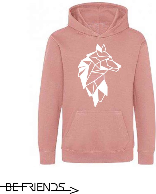 Be Friends Hoodie - Wolf - Kinderen - Roos - Maat 1-2 jaar