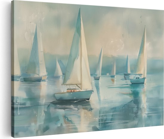 Artaza Canvas Schilderij Zeilboten op het Water - 90x60 - Wanddecoratie - Foto Op Canvas - Canvas Print