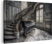 Artaza Canvas Schilderij Verlaten Kamer met een Piano - 60x40 - Wanddecoratie - Foto Op Canvas - Canvas Print