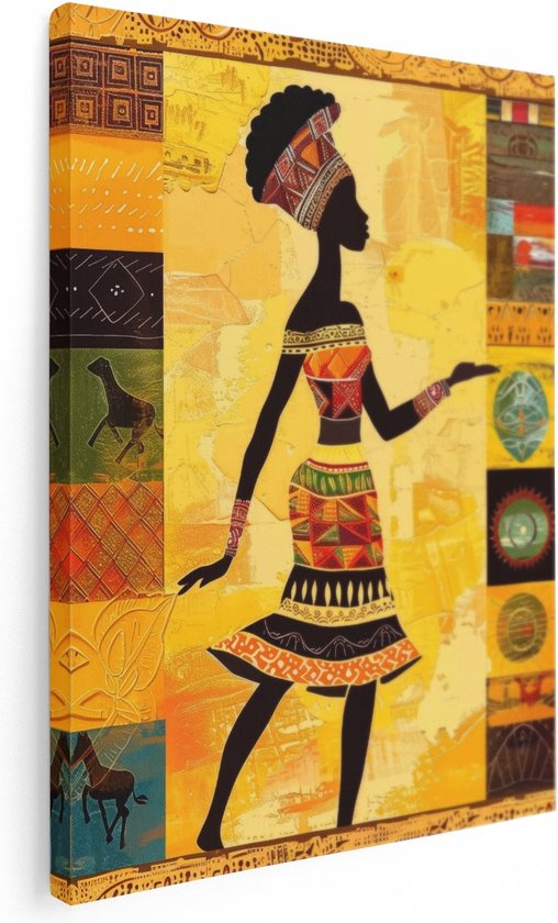 Artaza Canvas Schilderij Afrikaanse Vrouw in een Jurk - 90x120 - Wanddecoratie - Foto Op Canvas - Canvas Print