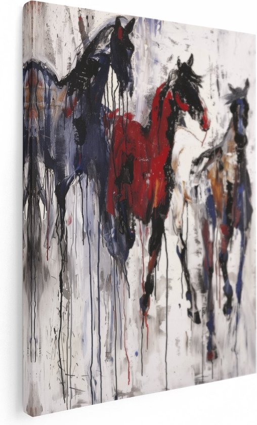 Artaza Canvas Schilderij Drie Paarden Rennen in een Kunstwerk - 60x80 - Muurdecoratie - Foto Op Canvas - Canvas Print