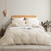 DXHOME Bohemen beddengoed, beige, 200 x 220 cm, getuft, vintage, boho, zacht gewassen microvezel, voor tweepersoonsbed, esthetisch dekbedovertrek met ritssluiting en 2 kussenslopen 80 x 80 cm