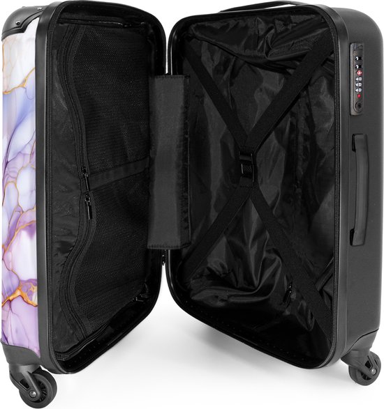 NoBoringSuitcases.com® - Grande valise Marbre - Violet - Lilas - Bagage - Valise de voyage - Valise chariot - Valises 67cm