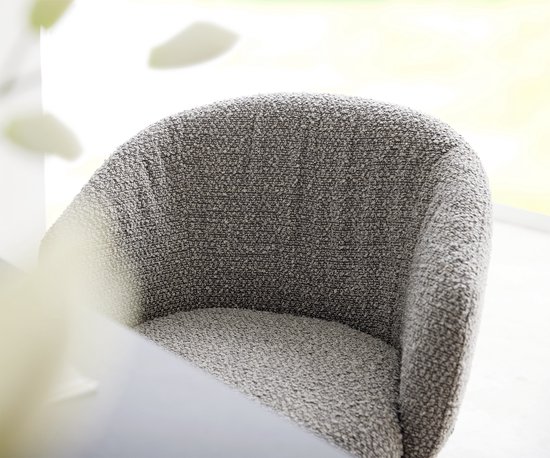 Gestoffeerde-stoel Caja-Flex met armleuning 4-poot conisch roestvrij staal bouclé zilver grijs pocketveer kern