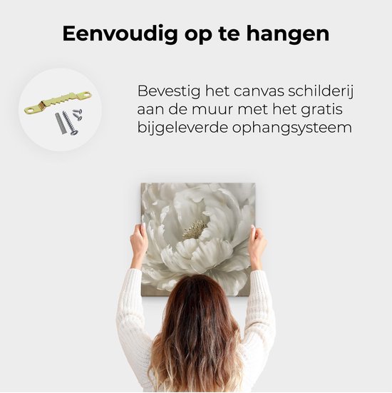 Artaza Peinture sur toile Bloem Witte sur fond beige - 40 x 40 - Klein - Photo sur toile - Impression sur toile