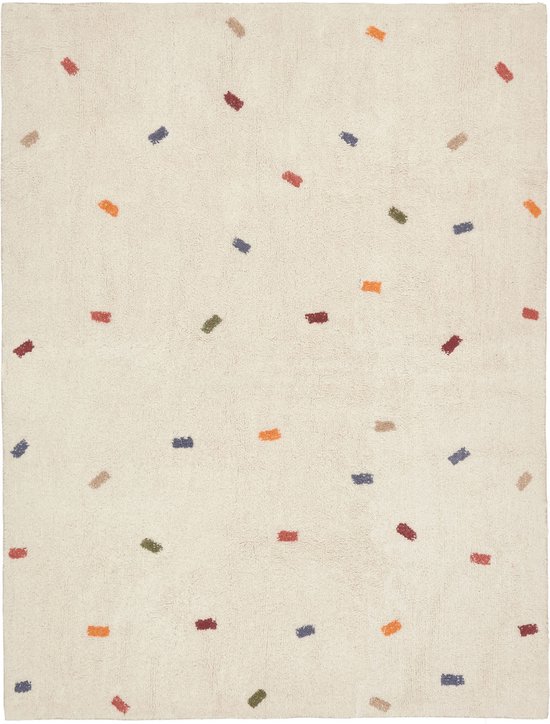 Kave Home - Epifania tapijt, 100% wit katoen met meerkleurige punten, 150 x 200 cm