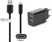 OneOne 2.1A lader + 1,8m USB C kabel. Oplader en oplaadkabel met twee poorten past op o.a. ZTE Axon 7, 7s, 9, 10, 10s, 11, 20, 30, 40, Axon M (Max / Mini / Pro / Plus / Ultra)