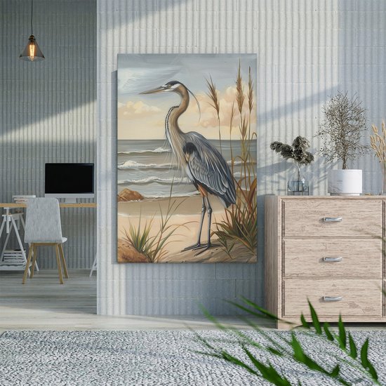 Artaza Tableau sur Toile Héron Bleu Debout sur la Plage - 60x90 - Décoration murale - Photo sur Toile - Impression sur Toile