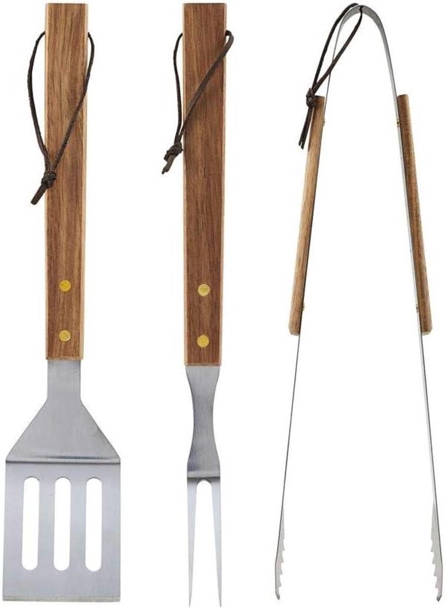 BBQ-gereedschap acacia roestvrij staal Kwalitatief gereedschap voor de perfecte barbecue. barbecue set