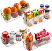 Kurtzy 4 Pak Acryl Koelkast Opslag Dozen met Handvatten - 10 x 27,5 x 9,7 cm Stapelbare Keuken Containers/Kelder Organizers - Voedsel Lades Perfect voor Melkproducten, Groentes & Fruit