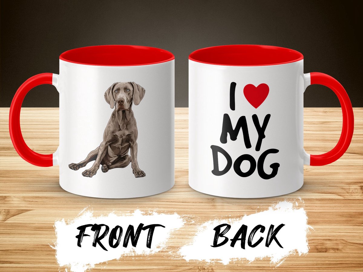 Mok rood/wit Weimaraner dog - I love my dog / dog lover / dogs - ik hou van mijn hond / hondenliefhebber / honden