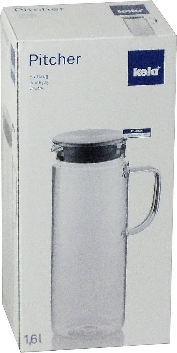 Kela Pitcher – Pichet Verre 1L Avec Couvercle Hermétique Inox, Élégant Et Pratique