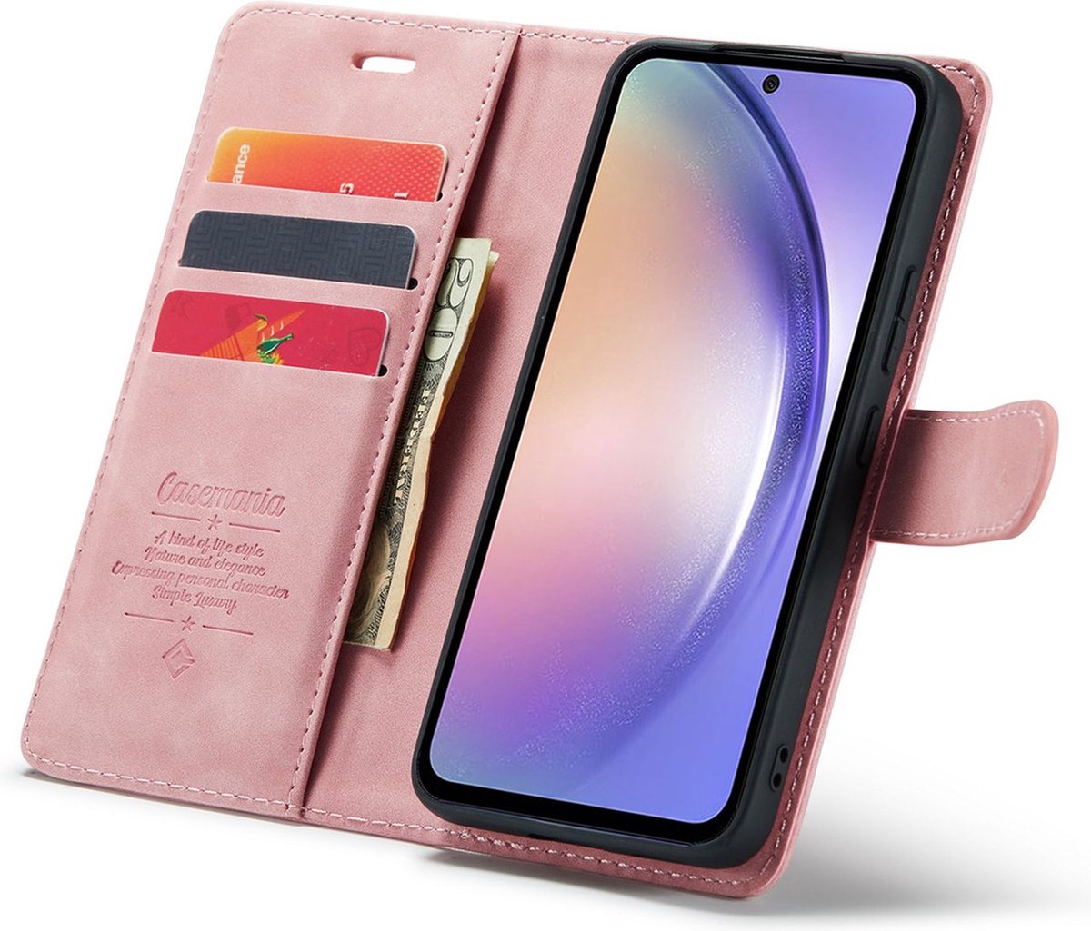 CaseMania Bookcase hoesje geschikt voor Samsung Galaxy A35 - Effen Roze - Kunstleer - 2-in-1 Magnetisch Uitneembaar Design