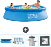Intex Rond Opblaasbaar Easy Set Zwembad - 305 x 76 cm - Blauw - Inclusief Afdekzeil - Onderhoudspakket - Zwembadfilterpomp - Vloertegels