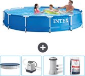 Intex Rond Frame Zwembad - 366 x 76 cm - Blauw - Inclusief Afdekzeil - Zoutwatersysteem - Zwembadfilterpomp - Zwembadzout