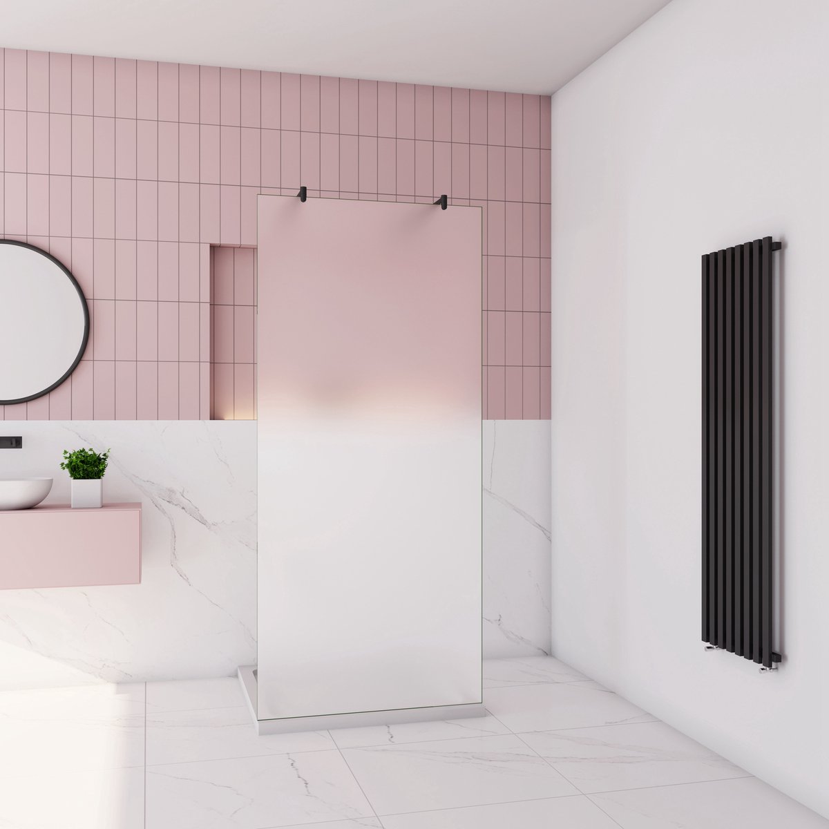 Inloopdouche 87,7x200cm,10mm NANO EasyClean veiligheidsglas matglas,70-120cm Stabilisatiestangen x2, zwart