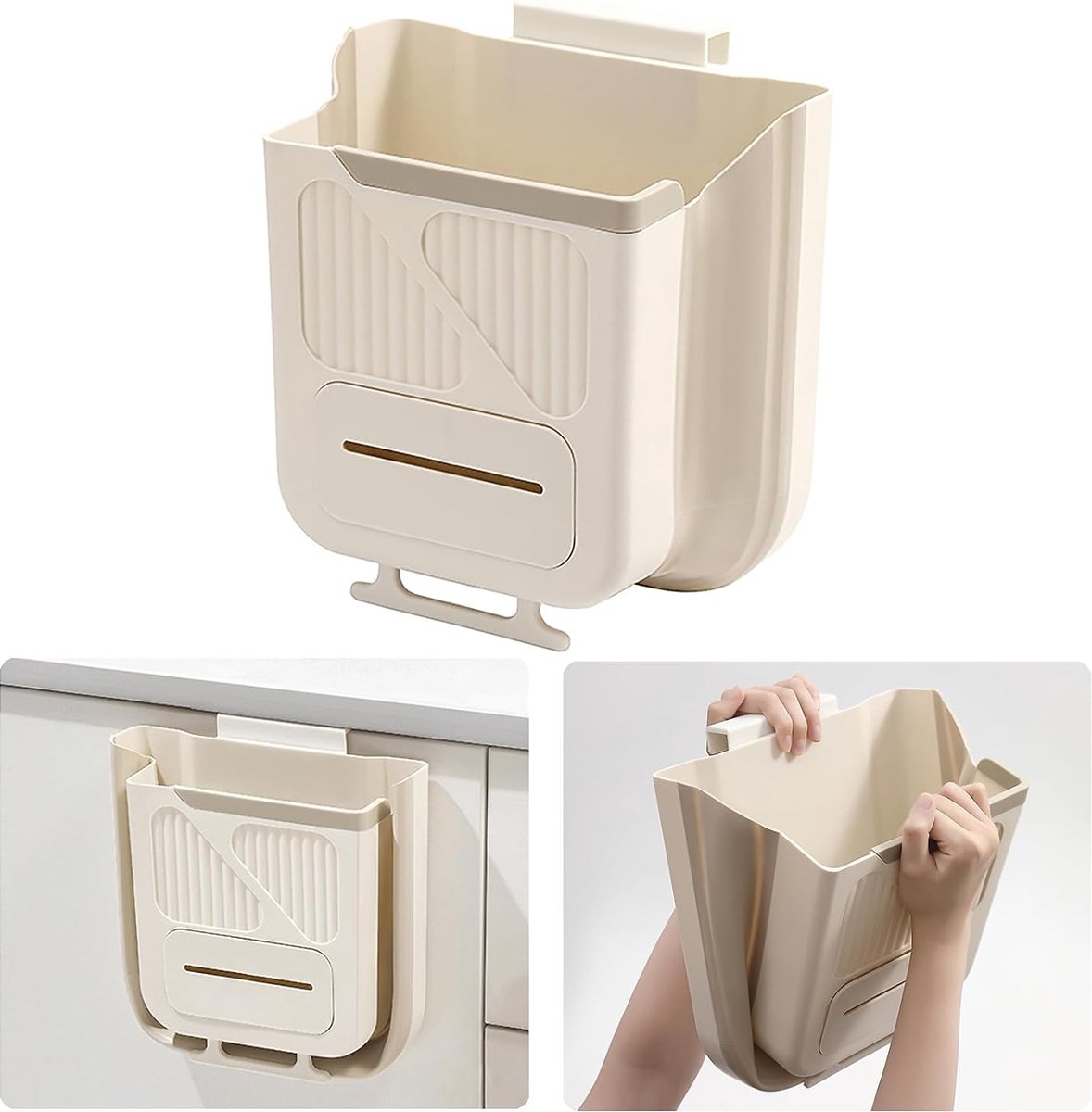 Goedkoopste Vuilnisemmer, hangend keukenafvalemmer, opvouwbare vuilnisemmer voor keuken, badkamer, slaapkamer, autostoel, groot kaliber, opvouwbaar, hangend design (M