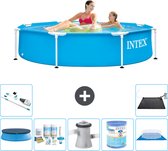 Intex Rond Frame Zwembad - 244 x 51 cm - Blauw - Inclusief Afdekzeil - Onderhoudspakket - Zwembadfilterpomp - Filter - Grondzeil - Stofzuiger - Solar Mat