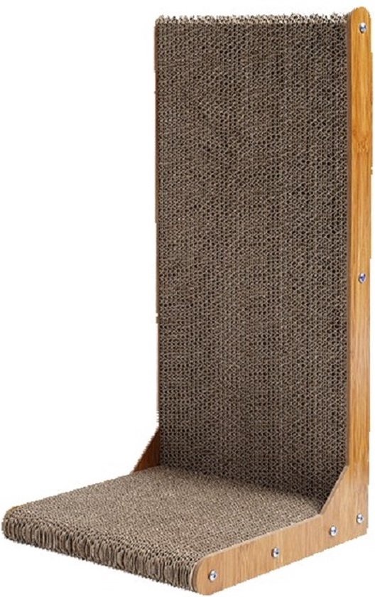 Katten Krabplank Krabpaal 25x40x60 cm – Krabwand van Karton met Speelballetjes – Anti-Kraboplossing – L-vormig Duurzaam Krabmeubel voor Katten – Bruin – Eenvoudig Monteerbaar