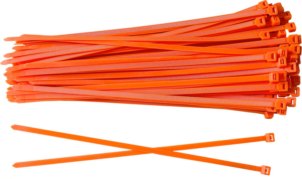 Kortpack - Kabelbinders/ Tyraps 100mm lang x 2.5mm breed - Oranje - 1000 stuks - Treksterkte: 8.1kg - Bundeldiameter: 22mm - Bundelbandjes - (099.0384)