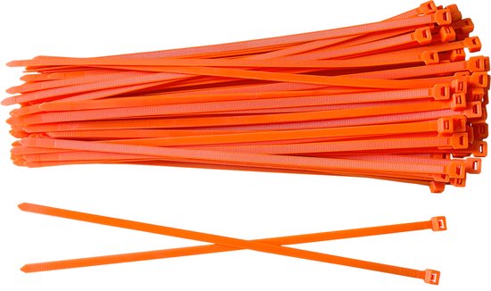 Kortpack - Kabelbinders/ Tyraps 100mm lang x 2.5mm breed - Oranje - 1000 stuks - Treksterkte: 8.1kg - Bundeldiameter: 22mm - Bundelbandjes - (099.0384)