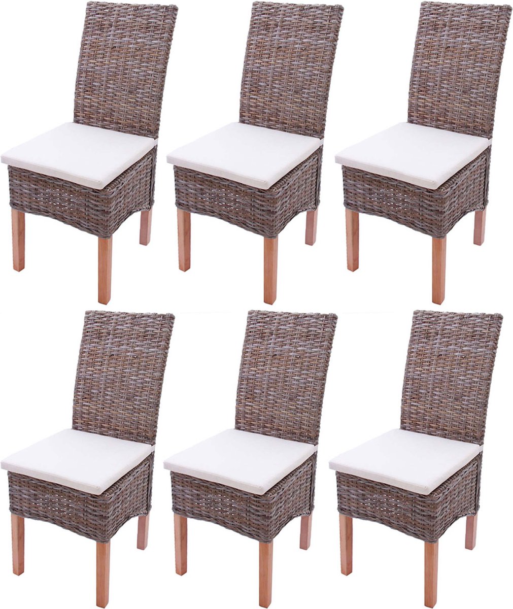 Cosmo Casa Set Van 6 Eetkamerstoelen - Rotanstoel - Kubu Rotan - Met Zitkussen Bruin