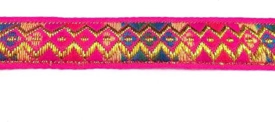 Allernieuwste Fournituren - Geweven Sierband - 2.3cm breed - Lint - Stof - Applicatie - Afwerkband - Lengte 11.5m - Goud - Fuchsia