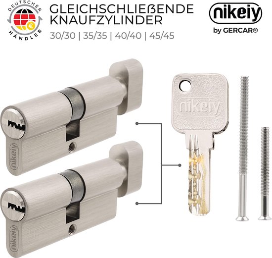 GERCAR Profielcilinderslot 40/40, dubbele cilinder, met 10 sleutels, set van 4 identieke sleutels, lengte 80 mm, A, 40 B: 40, set van 4