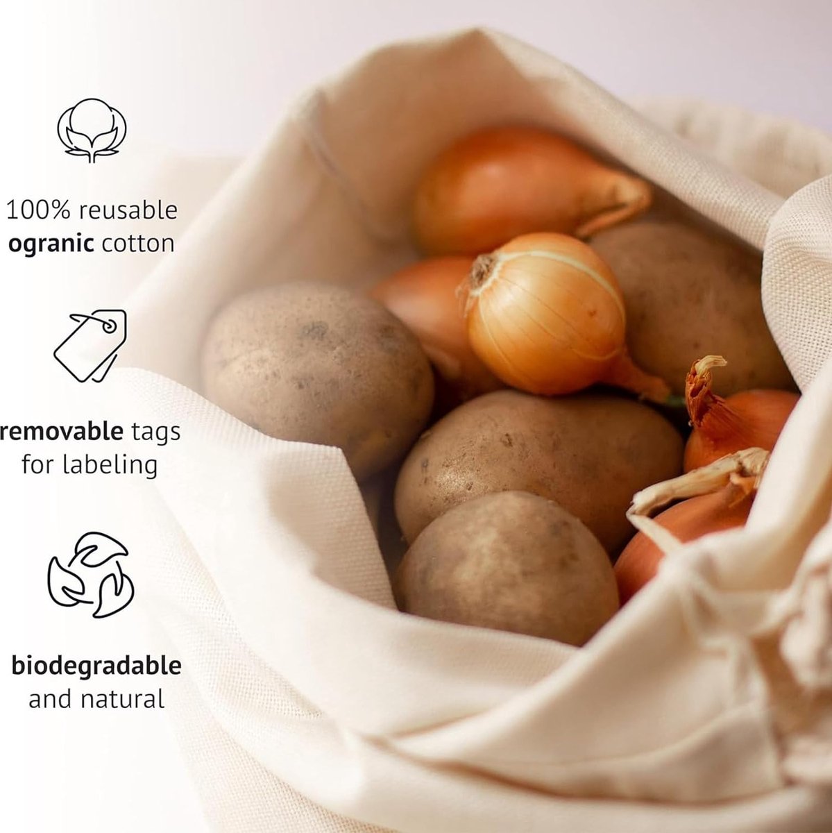 Herbruikbare broodzakken - 4 stuks met trekkoord voor het bewaren van brood