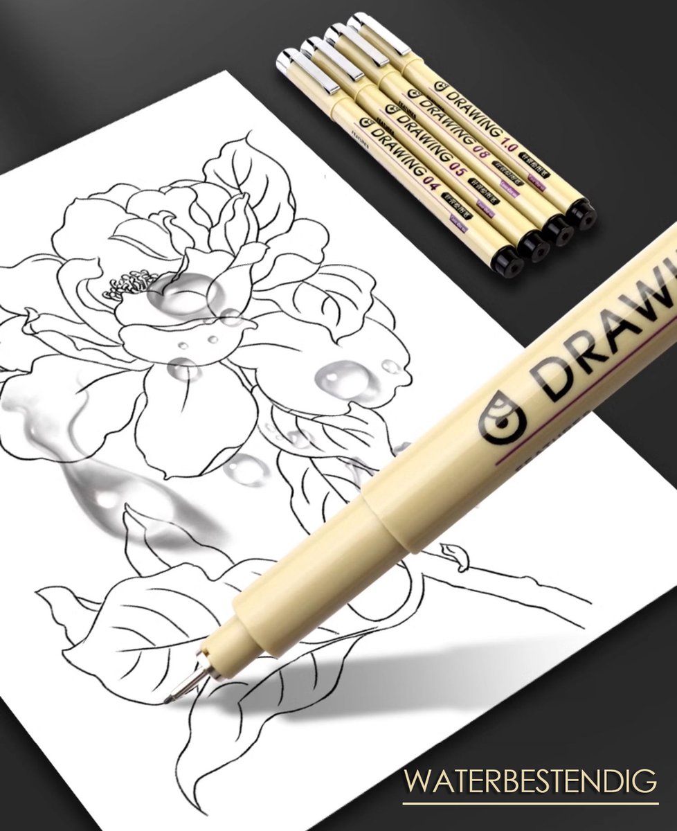 Ainy - Micro Fineliners Twaalf watervast - set van 12 zwart fineliner | fine liner kawaii manga / anime tekenen op schetsboek | bullet journal | handlettering | Pigment liner penselen | calligraphy pennen — afbeelding 4