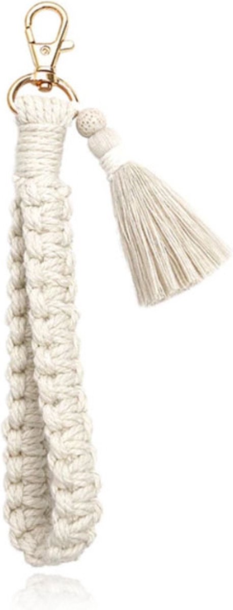 Deja Jewels Macramé Gevlochten Sleutelhanger - Wit