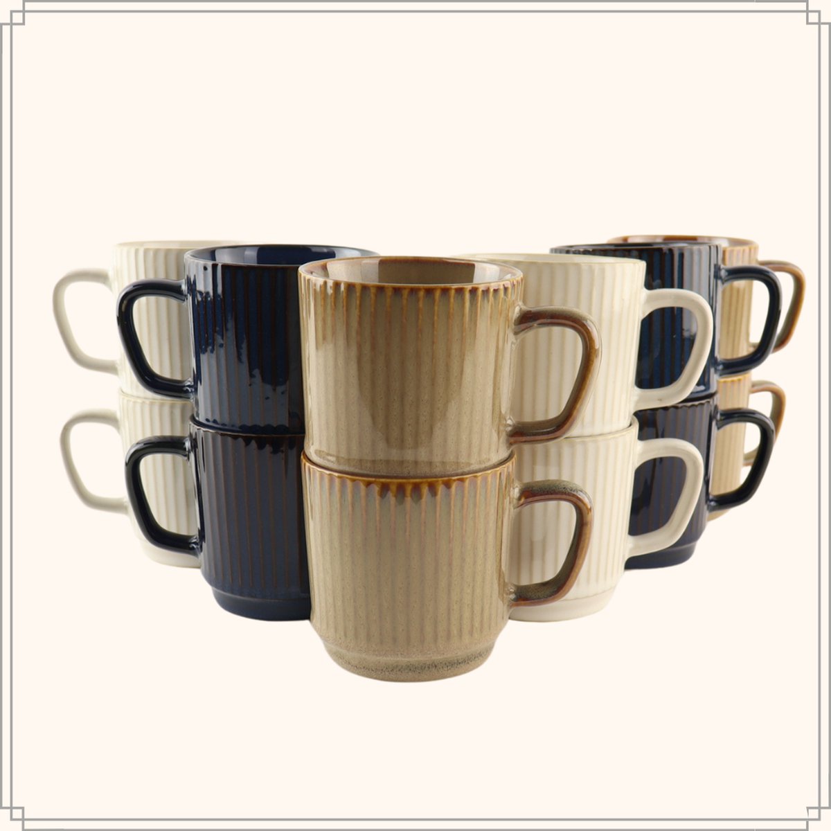 OTIX Koffiekopjes - Set van 12 Stuks - 270 ml - Div. Kleuren -Keramiek