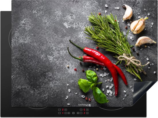 KitchenYeah® Protection plaque induction 71x52 cm - Herbes - Béton - Épices - Poivre - Protege plaque de cuisson - Couvre plaque induction - Protecteur d'induction - Cuisine