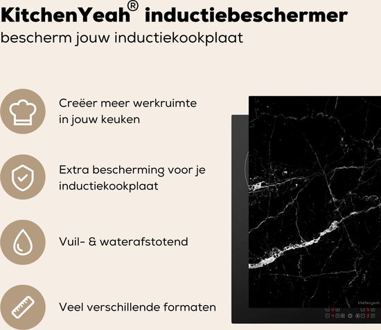 KitchenYeah® Protection plaque induction 58.3x51.3 cm - Noir - Blanc - Marbre - Protege plaque de cuisson - Couvre plaque induction - Protecteur d'induction - Cuisine