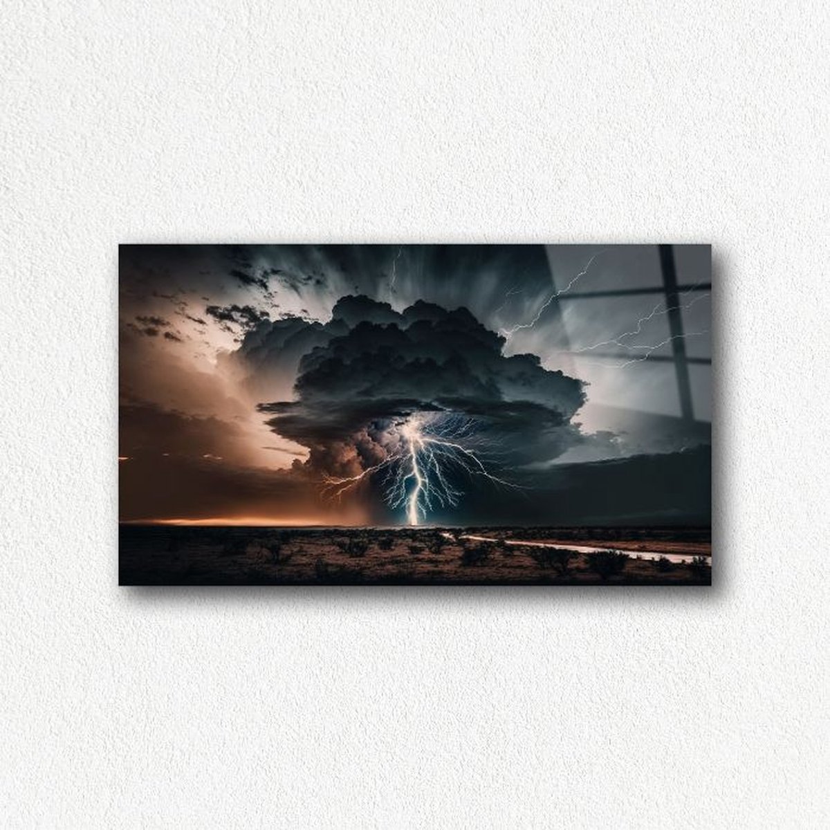 Myfinto Indoorart - Glasschilderij stormcel 90x60 CM - Afbeelding op plexiglas - Inclusief montagemateriaal zwart