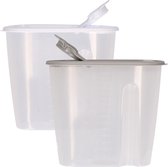 Voedselcontainer strooibus - grijs en wit - 1,5 liter - kunststof - 19 x 9,5 x 17 cm