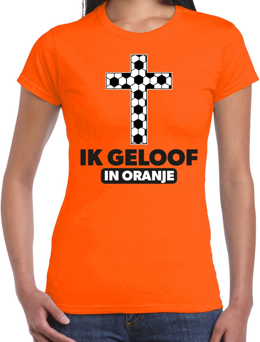 Bellatio Decorations Verkleed shirt dames - ik geloof in oranje - oranje - EK/WK voetbal supporter M