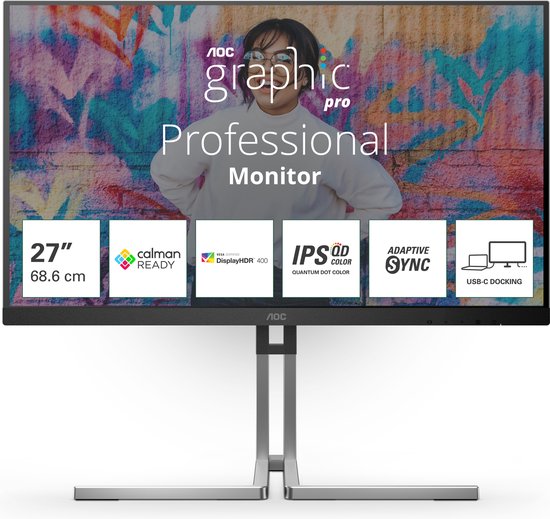 AOC Q27U3CV computer monitor 68,6 cm (27") 2560 x 1440 Pixels Quad HD LCD Zwart